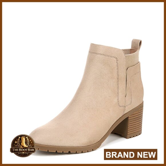 Microfiber Ankle Boots with Stretch Gore and Block Heel